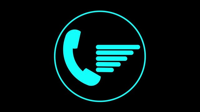 Cyan Telephone Icon with Signal Lines on animated Black Background symbol communication