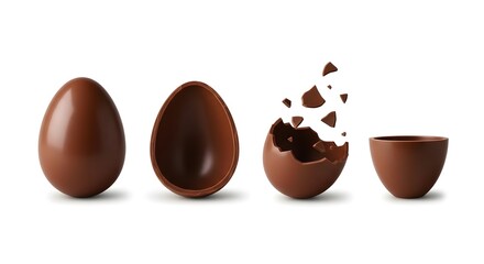 Chocolate easter egg pieces on white background