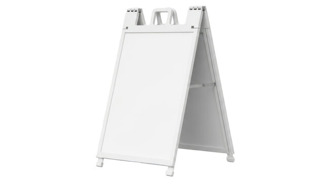 Blank white a frame sandwich board sign, outdoor advertising mockup. Isolated on transparent background, png