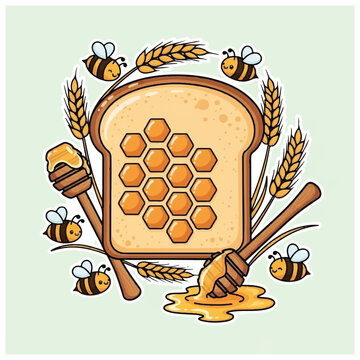 Honeycomb on Bread with Bees and Dippers.