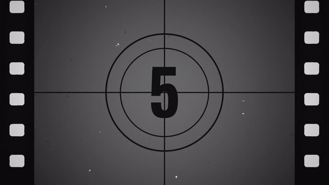 Universal film leader, Realistic vintage old movie countdown intro animation Countdown film from 10 to 0 number. Old Movie Countdown Film Reel, Noise and Scratches. 4k video