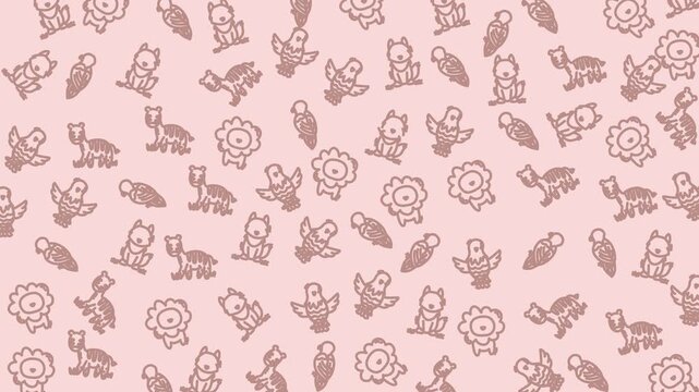 Seamless pink doodle pattern floral sun and leaves for stock video