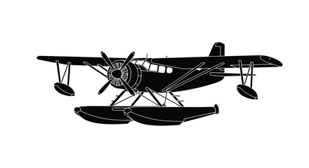 A black and white silhouette of a floatplane with visible design details © msunny93