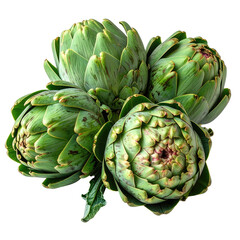Fototapeta premium Group of fresh, green artichokes arranged together on a dark background