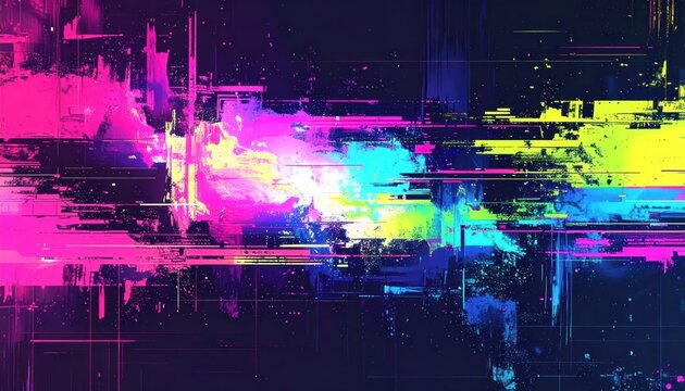 Vibrant Abstract Digital Art with Neon Colors.