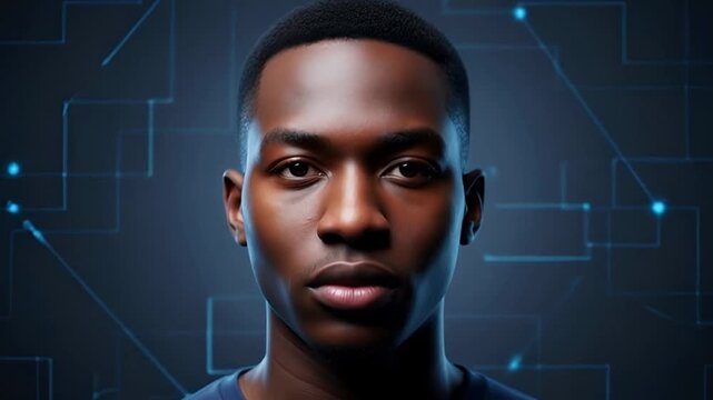 African american mans face being pixelated and de-pixelated. Concept of anonymity, digital privacy, and facial recognition technology.