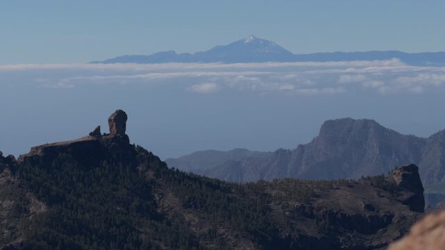 Roque Nublo and Pico de las Nieves above sea of clouds
