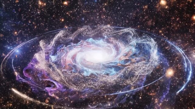 Vibrant cosmic energy swirls and radiates through the vast starry background
