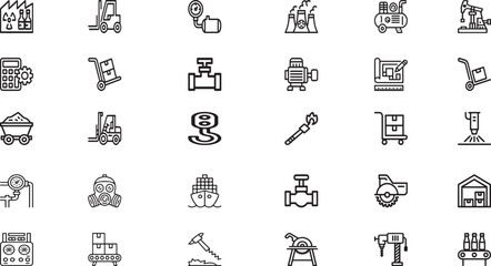 Naklejka premium heavy industry manufacturing and logistics icons, minimal outline vector design