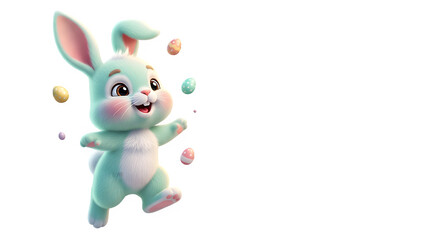 Obraz premium Minty easter bunny isolated on transparent background with eggs