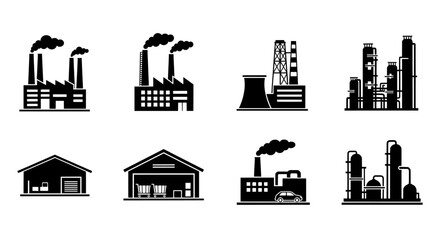 Obraz premium A collection of industrial buildings and factories with smokestacks