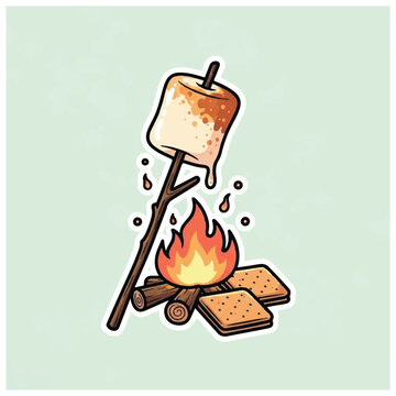 Roasting Marshmallow over Campfire Flame.