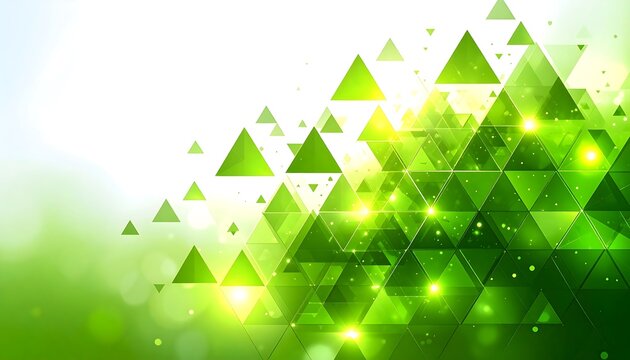 Vibrant Abstract Green Triangle Design with Sparkling Light Effects for Creative Projects