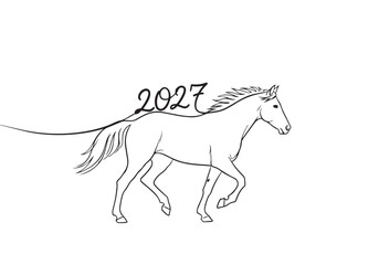 2027 Chinese New Year Year of the Horse Minimalist Continuous Line Art Drawing