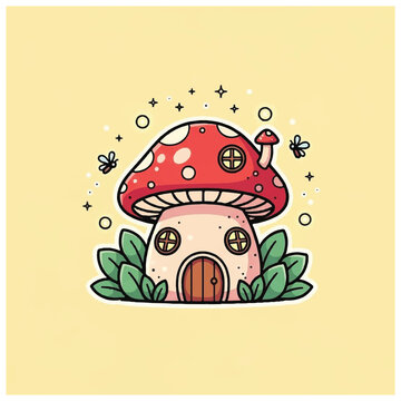 Whimsical Mushroom House with Red Cap.