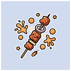 Fototapeta premium Cartoon Meatball Skewers with Sauce Splatter.