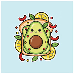 Cartoon Avocado Toast with Spicy Garnish.