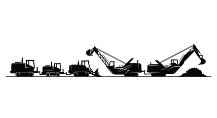 Excavator and Dump Truck Silhouette Panorama Illustration © Udara