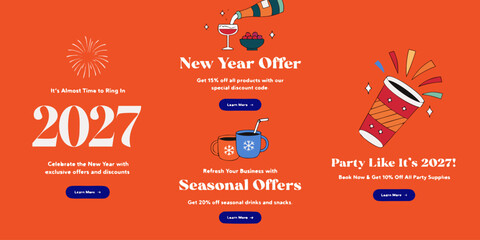 Naklejka premium New Year 2027 Promotions – Seasonal Offers, 25% Product Discounts, Business Refresh Deals & Party Supply Savings