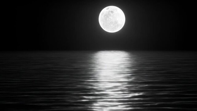 Full moon reflecting on water surface at night sky
