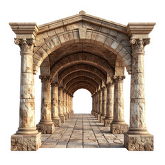Obraz premium Stone arched colonnade perspective leads to darkness, classical design