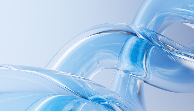 Interlocked fluid blue transparent cylinders. Symbolizes innovation and continuous process. Perfect for telecommunication marketing, medical research banners, and premium digital product packaging.