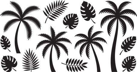 Obraz premium Various Tropical Leaves and Palm Trees monstera