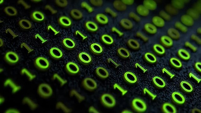 Digital Binary Code Background with Green Numbers on Dark Texture