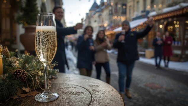 Bubbly drink at a winter festival in December, Avenue de Champagne, Epernay, France
