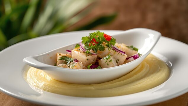 Ceviche de Corvina from Peru with puree