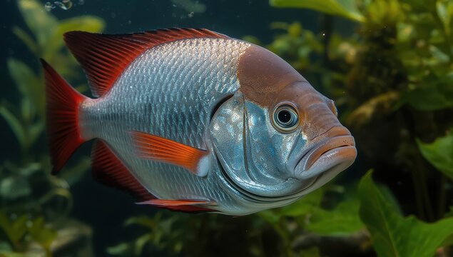 Detailed perspective of a Red Hook Silver Dollar (Myleus r