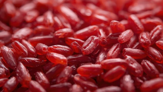 Microscopic view of red wholegrain rice, 18mm wide