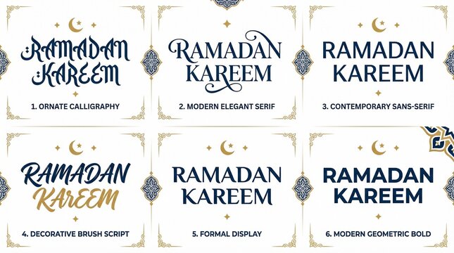 Ramadan Kareem Typography Collection &ndash; Elegant Islamic Calligraphy and Modern Font Styles on White Background