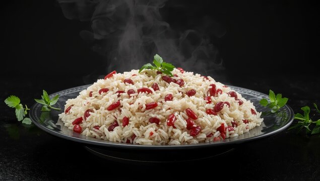 Oval dish of rice and red beans