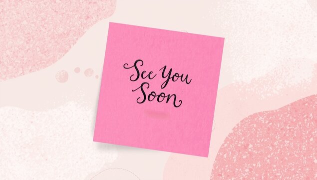 Pink sticky note with "See You Soon" written by hand