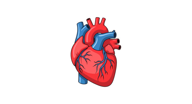 A detailed vector illustration of a human heart, showcasing its anatomy and circulatory system
