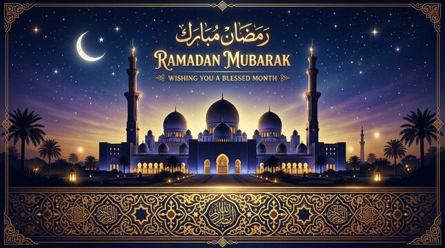 Luxury Ramadan Kareem Sale Banner with Islamic Golden Lanterns, Arabic Ornament Frame and 50% Discount Promotion Template