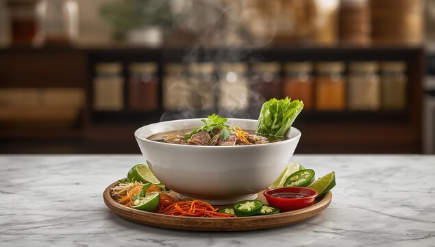 Vietnamese beef noodle soup with clear broth