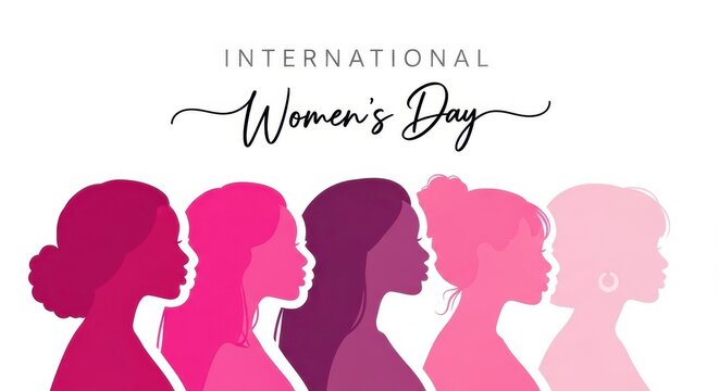 International womens day celebration with pink silhouettes of diverse women