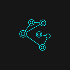 Minimalist Cyan Digital Network Connection Letter G Icon on Black Background Vector Logo Design.