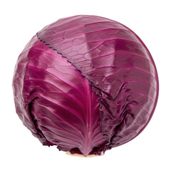 Fototapeta premium A vibrant and fresh head of red cabbage with layers of purple leaves isolated on transparent background