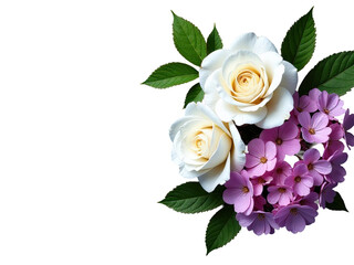 Naklejka premium Fresh bouquet of white and purple flowers on a white background