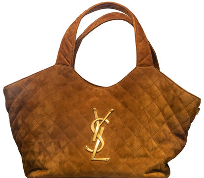 Saint Laurent Icare bag in brown quilted leather with diamond pattern and YSL Cassandre logo in golden metal. Milan - Italy,28 February 2026