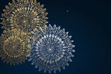 Obraz premium Elegant Gold and Silver Abstract Firework Patterns on Navy Blue Background
