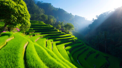 Famous Tegallalang Rice Terraces in Bali Indonesia with Lush Green Nature