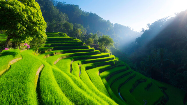 Famous Tegallalang Rice Terraces in Bali Indonesia with Lush Green Nature