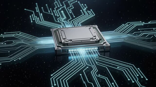 Shining electronic pathways hover above infinite starry universe