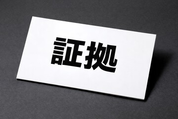 黒い背景の上に置かれた証拠と書かれた白いカードのシンプルで概念的なイメージ写真