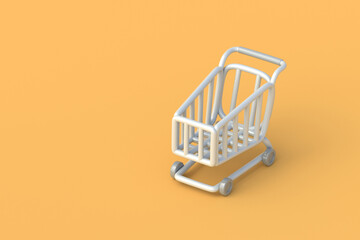 Pushcart for purchasing on orange background. Copy space. 3d render © OlekStock