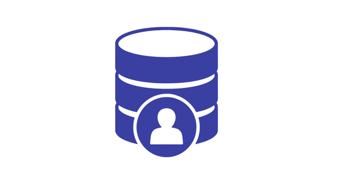 Blue Database Icon with User Profile.
